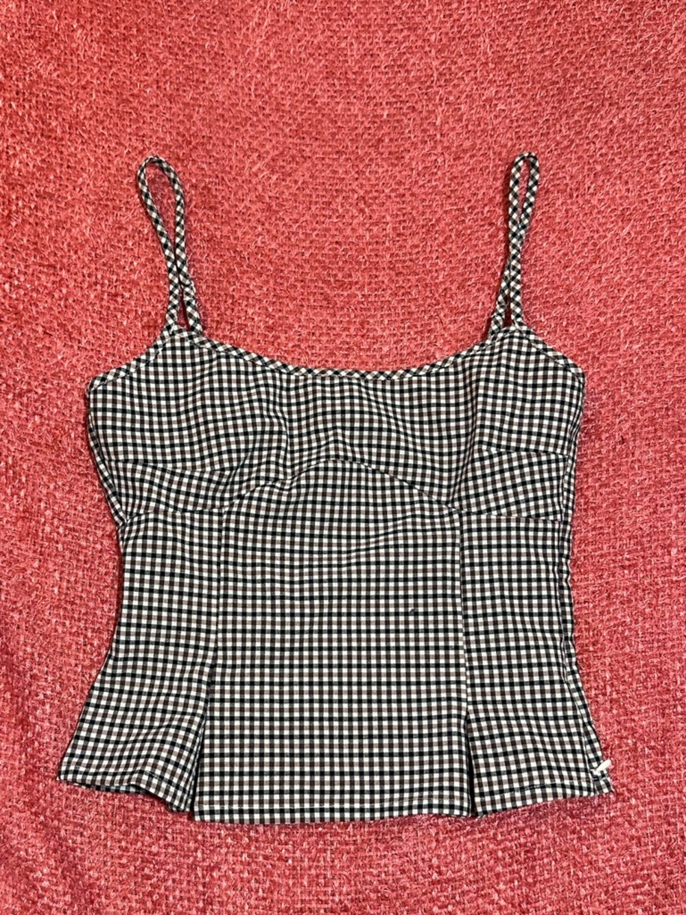 Black & White and brown Gingham Spaghetti Strap Bustier Top